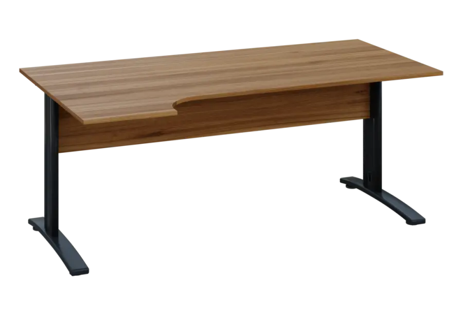 ERK 18 - 184 stůl kancelářský, rohový, levý, kovová podnož černá, deska 18 mm, široký 1800 mm, ořech světlý